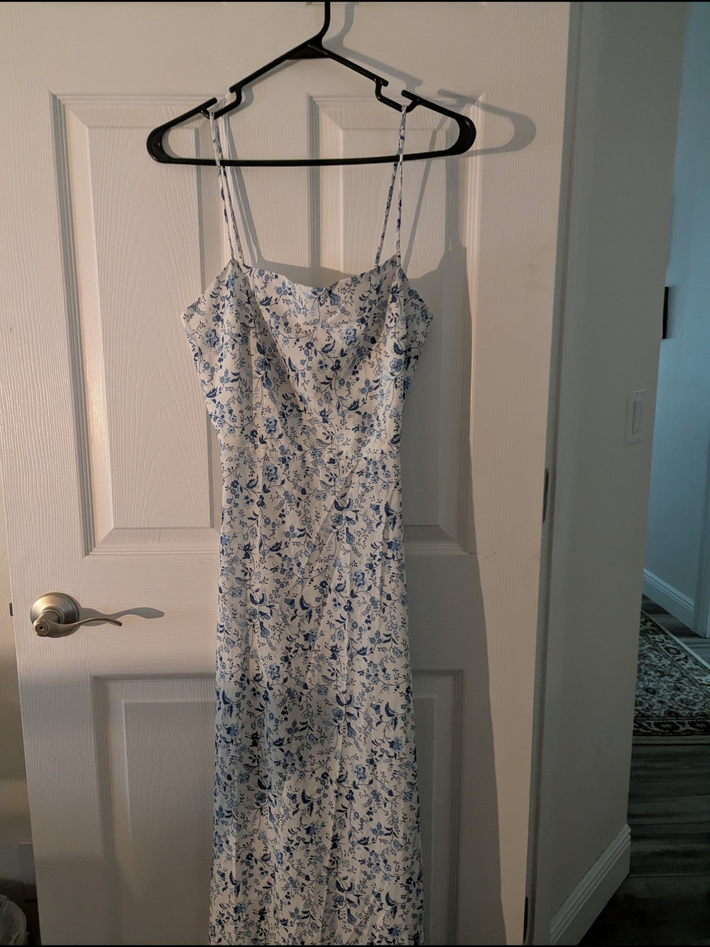 White Maxi Slip Dress with Blue Floral Print